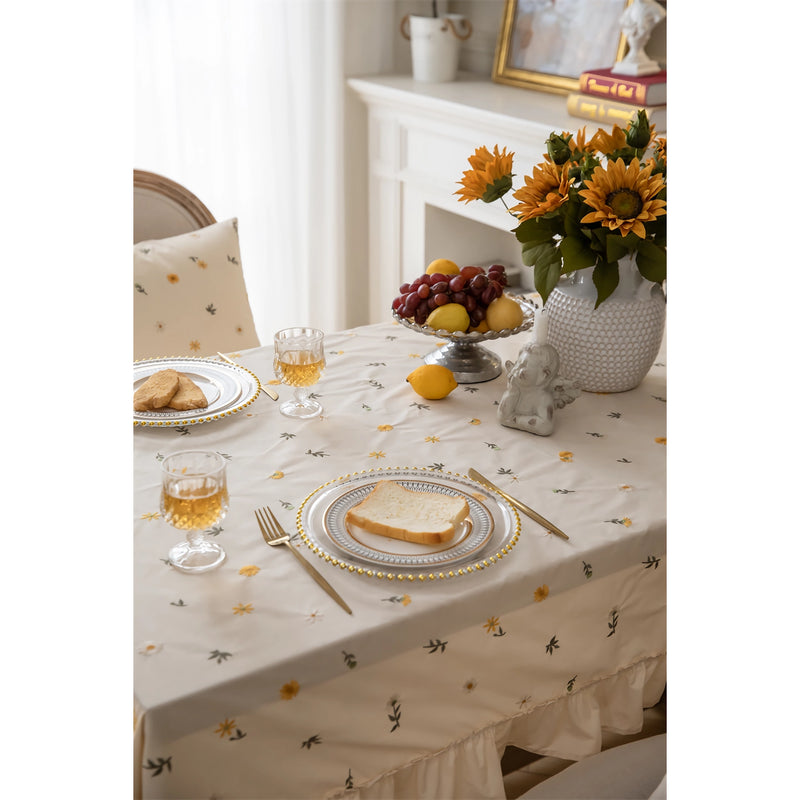 cotton embroidered tablecloth with lotus leaf edge, view 6 - MRSLM