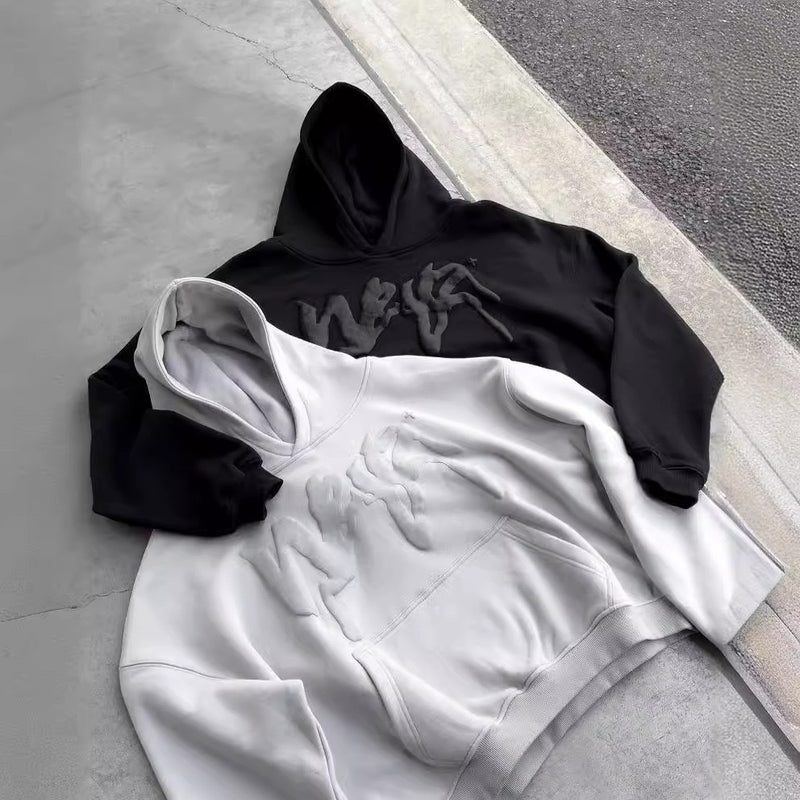 hip hop letters puff print hoodie, view 3 - MRSLM