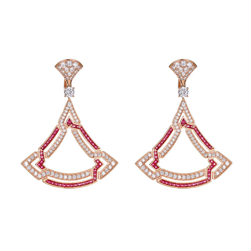 triangle zircon necklace and earring set, view 4 - MRSLM