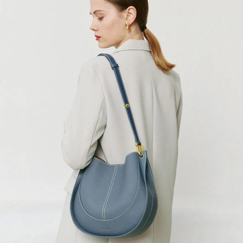 genuine leather hobo shoulder tote bag - MRSLM