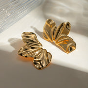 18k gold plated three petal stud earrings, view 3 - MRSLM