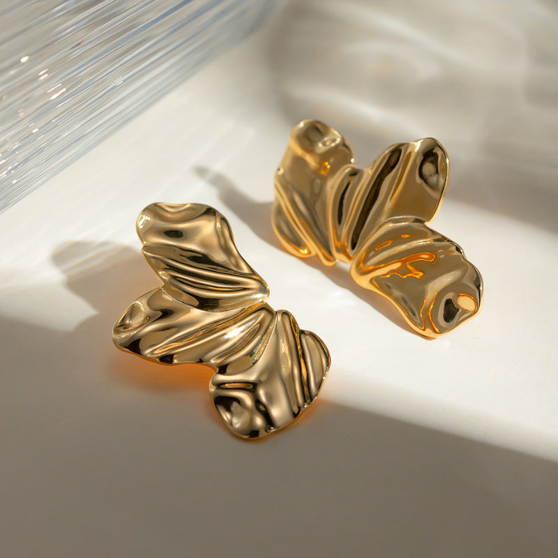 18k gold plated three petal stud earrings, view 3 - MRSLM