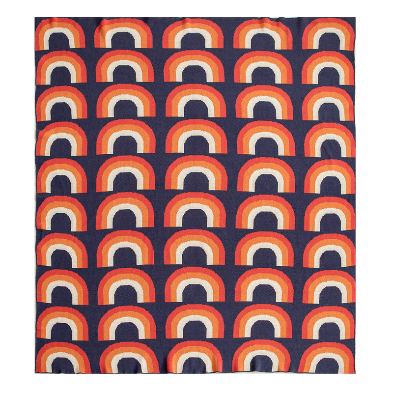 colorful rainbow cotton knitted throw blanket, view 2 - MRSLM