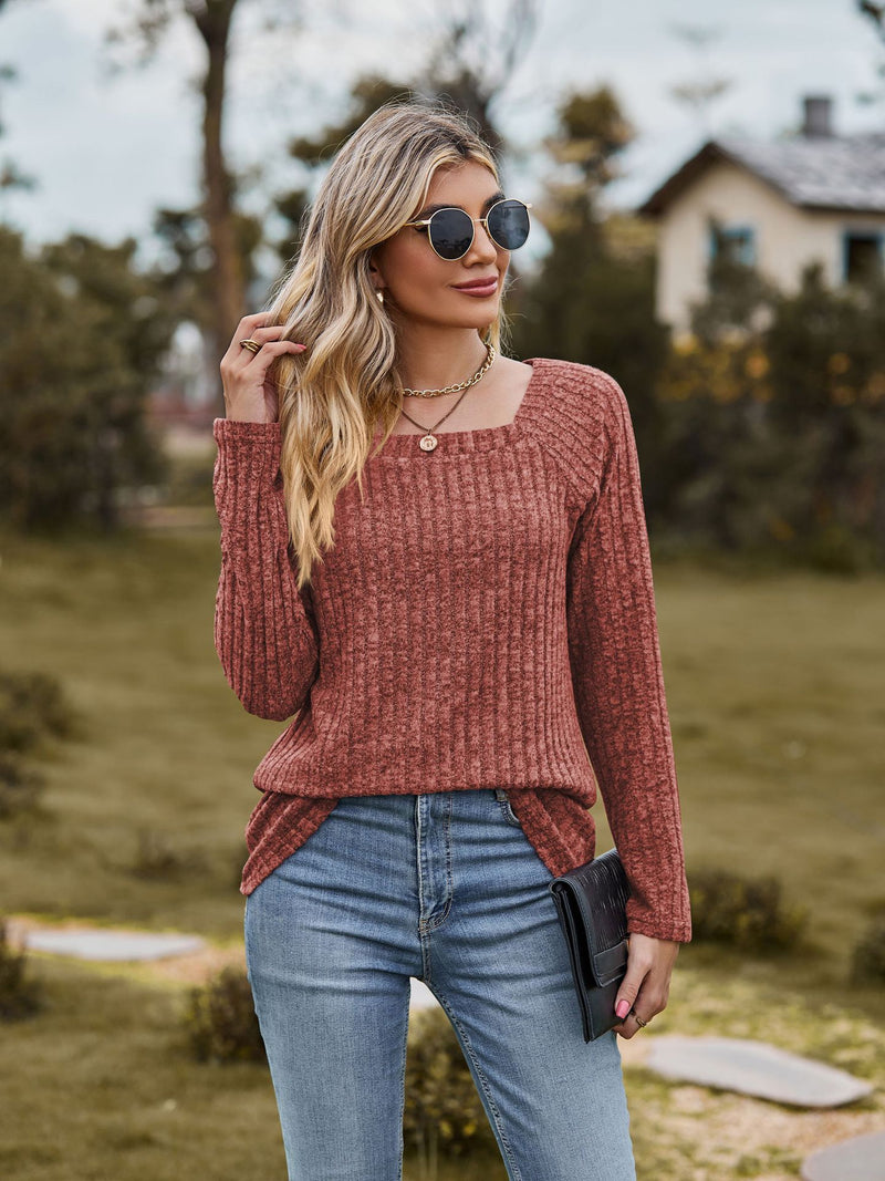 women's square collar brushed stripe top, view 9 - MRSLM