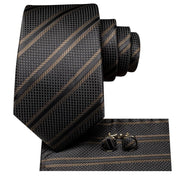 Black brown striped necktie set, view 4 - MRSLM