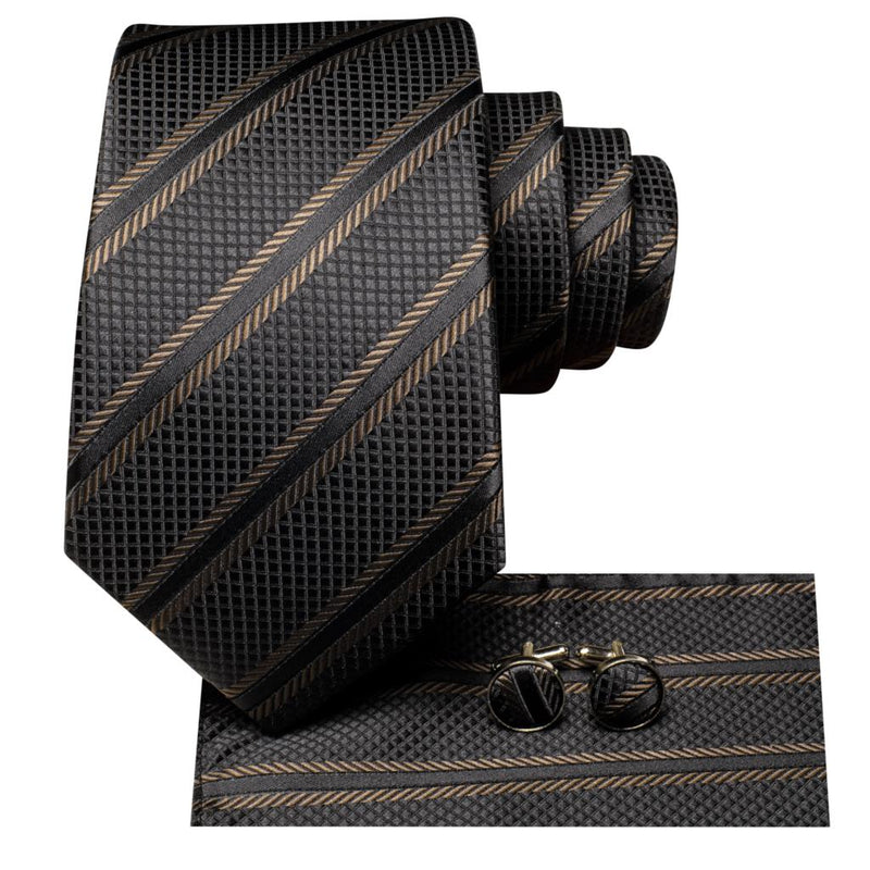 Black brown striped necktie set, view 4 - MRSLM