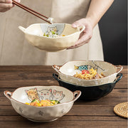 Cat design ceramic soup bowl with handle, view 10 - MRSLM
