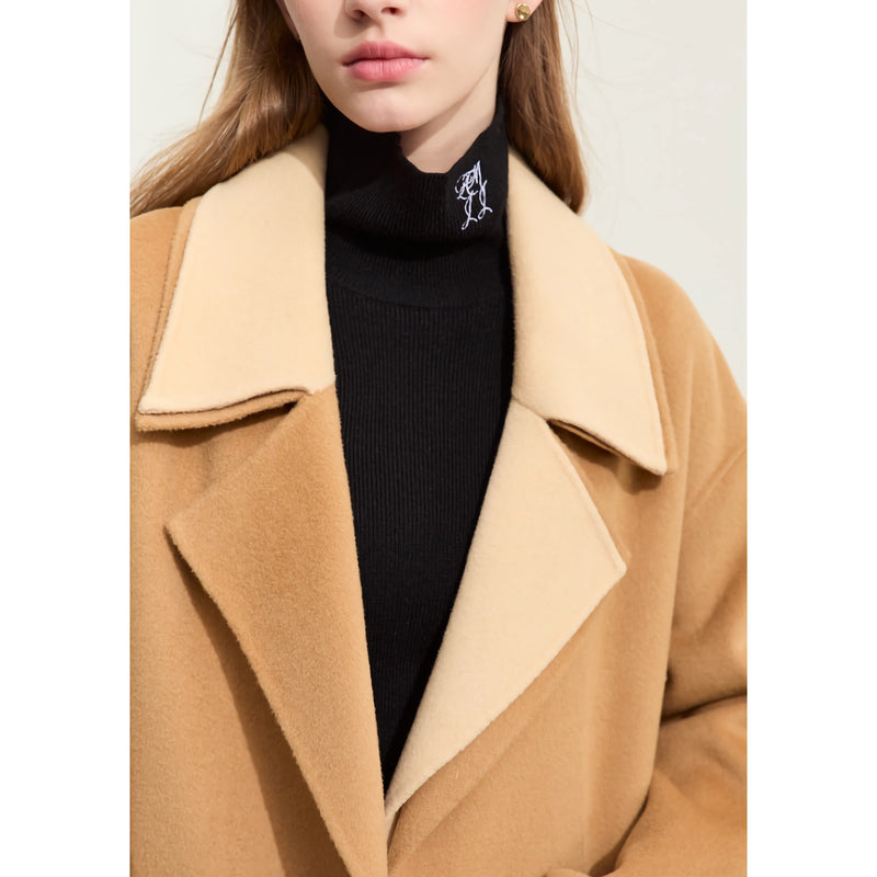 minimalist wool coat with contrast stitching, view 7 - MRSLM