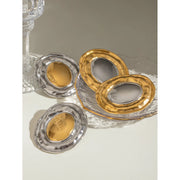 gold plated geometric oval earrings, view 7 - MRSLM