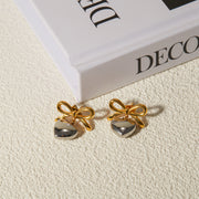 18K gold plated bow heart pendant earrings, view 8 - MRSLM