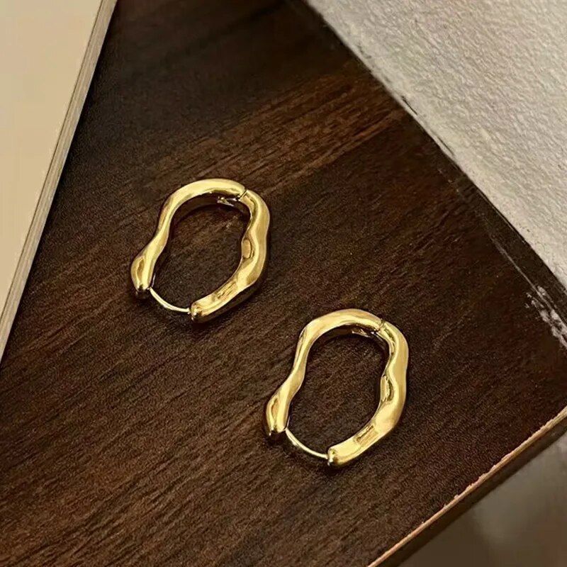 stainless steel geometric hoop earrings, view 2 - MRSLM