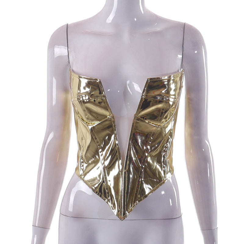 women's deep v mesh zipper slim top, view 3 - MRSLM