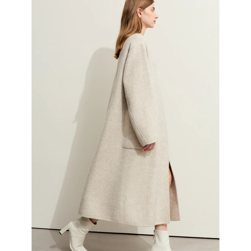 minimalist woolen long coat for women, view 3 - MRSLM