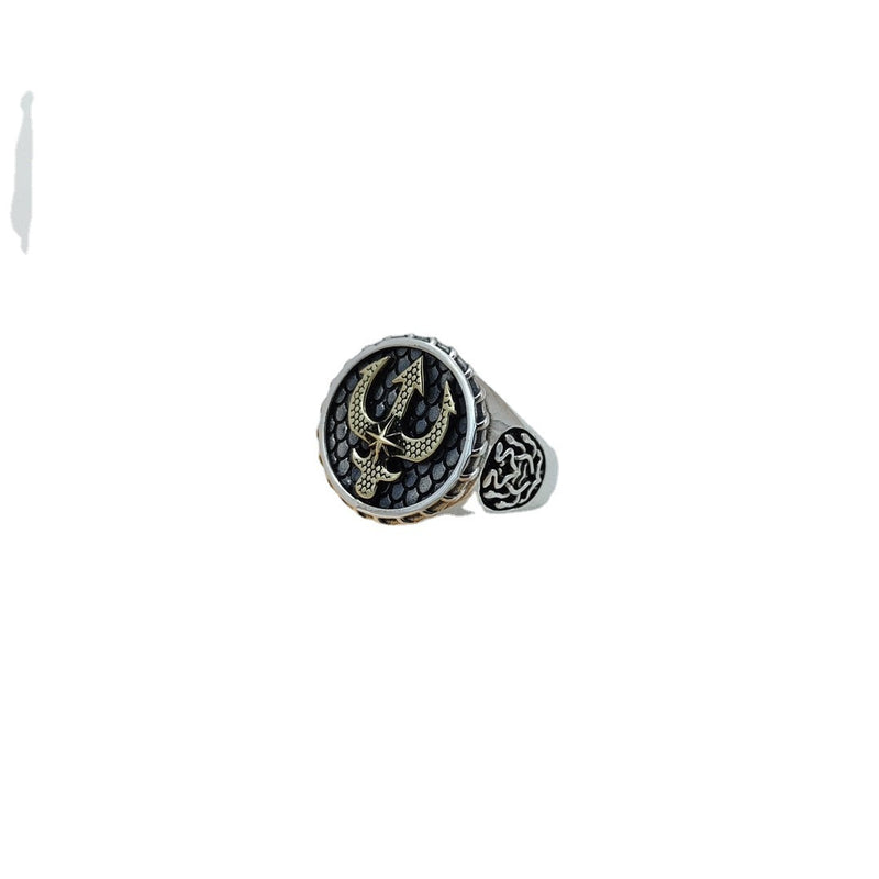 s925 silver men's boat anchor ring, view 3 - MRSLM