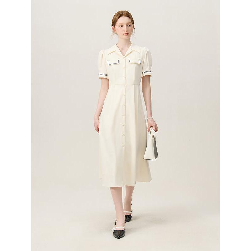 beige polo collar mid-calf dress, view 2 - MRSLM