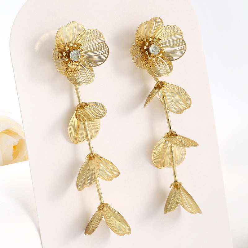 Rhinestone flower tassel earrings, view 4 - MRSLM