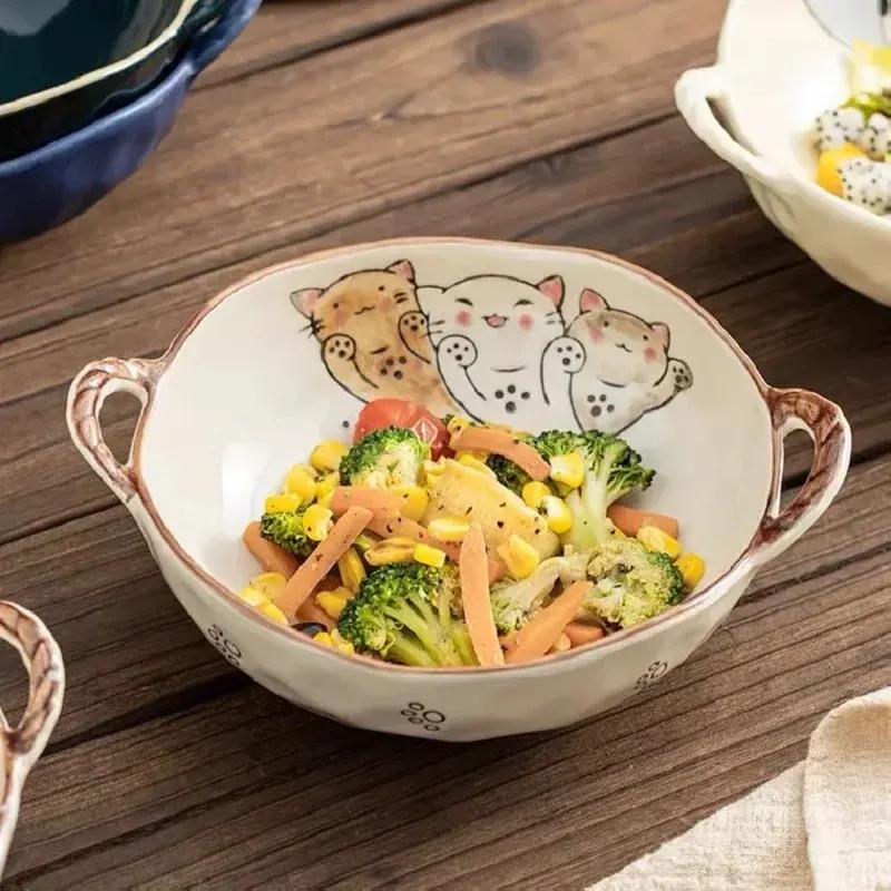 Cat design ceramic soup bowl with handle - MRSLM