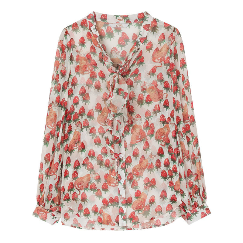 floral chiffon blouse with lantern sleeves, view 7 - MRSLM