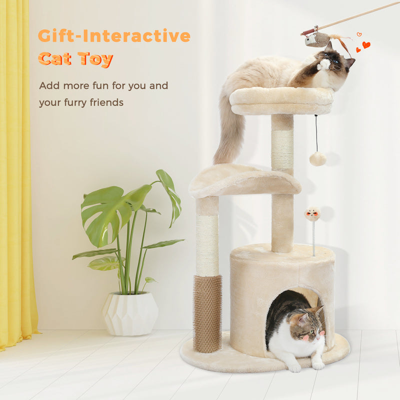 cat tree condo with self-grooming brush, view 5 - MRSLM
