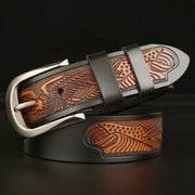 men's retro cowhide leather belt eagle carving, view 3 - MRSLM