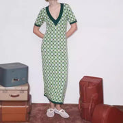 green plaid knitted dress, view 2 - MRSLM