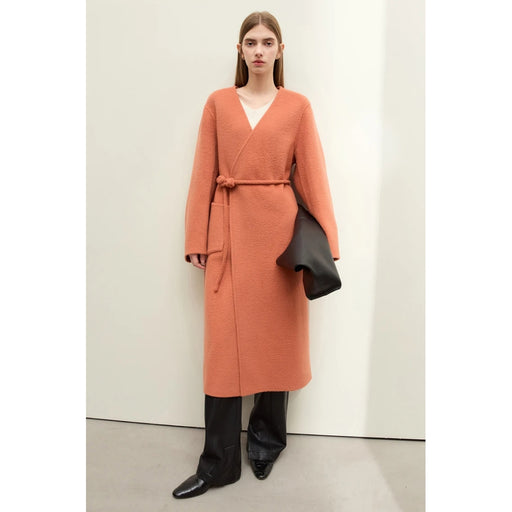 autumn wool blend coat with waist rope, view 2 - MRSLM