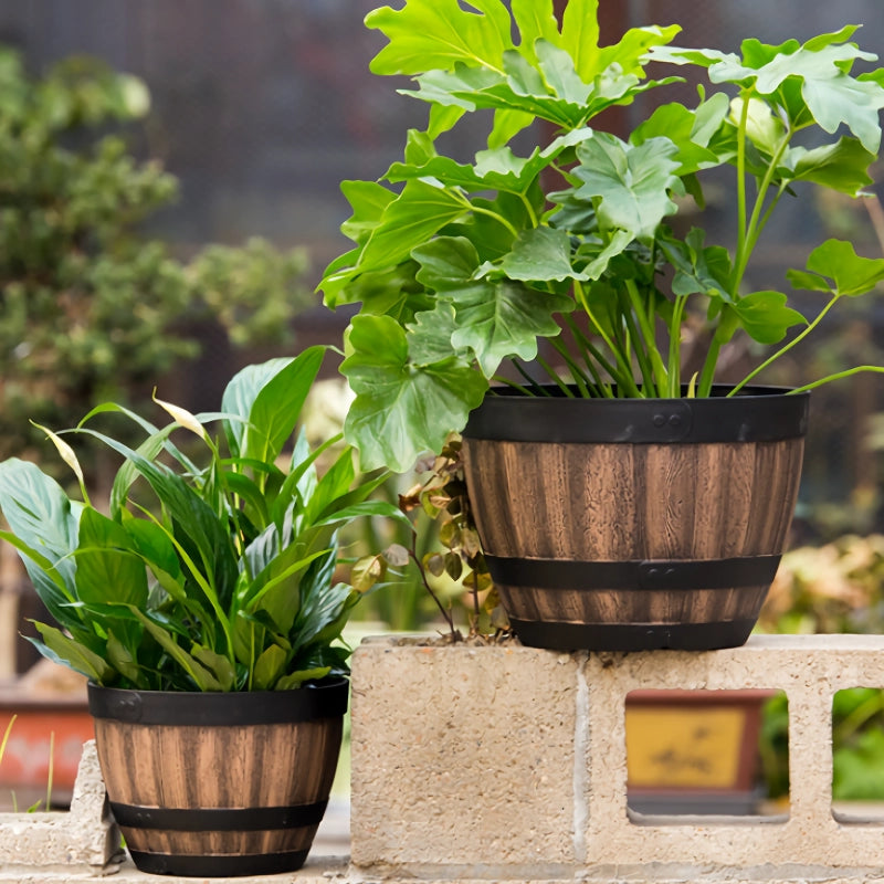 durable plastic barrel flowerpot, view 5 - MRSLM