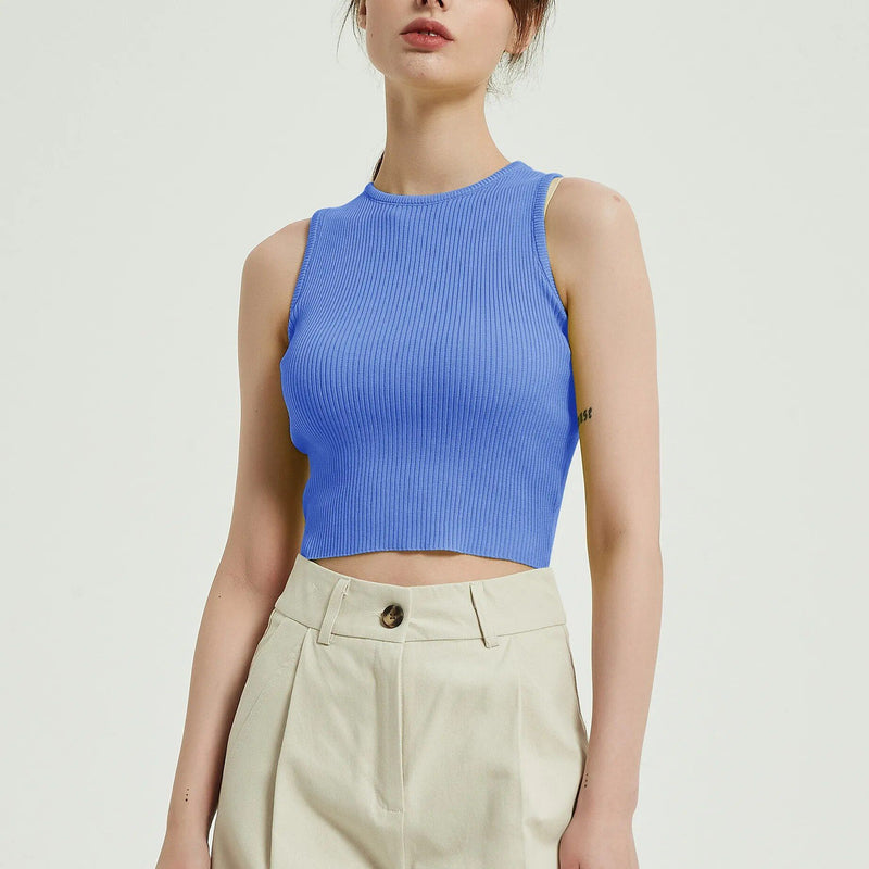 Sleeveless knitted crop top, view 9 - MRSLM