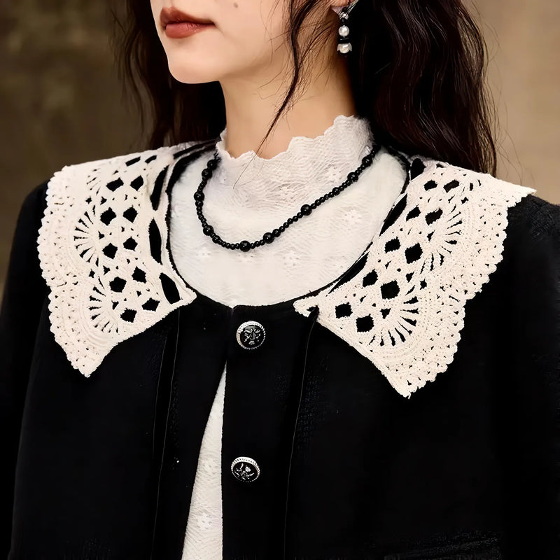 women's corduroy short jacket with lace collar, view 4 - MRSLM