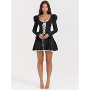 puff sleeve lace bandage mini dress, view 6 - MRSLM