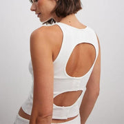 ribbed knit crop top, view 3 - MRSLM