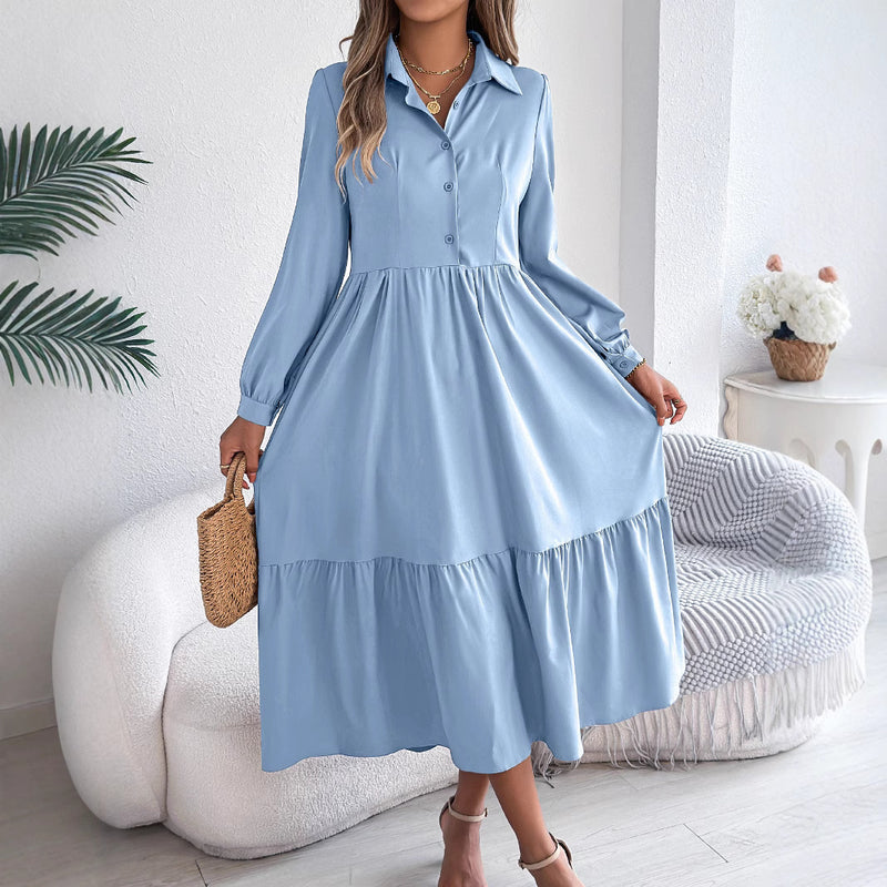 lapel loose ruffled shirt dress, view 3 - MRSLM