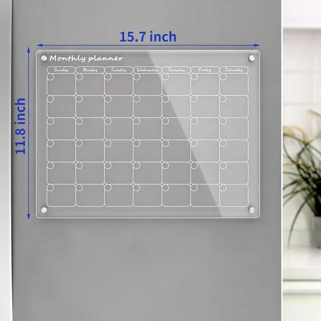 Clear acrylic magnetic fridge calendar board, view 3 - MRSLM