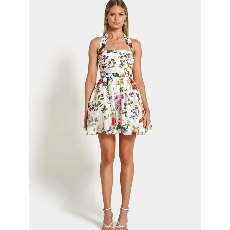 summer print halter sleeveless mini dress, view 5 - MRSLM