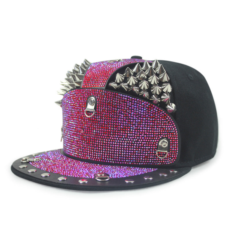 Punk armor rivet flat brim hat, view 6 - MRSLM