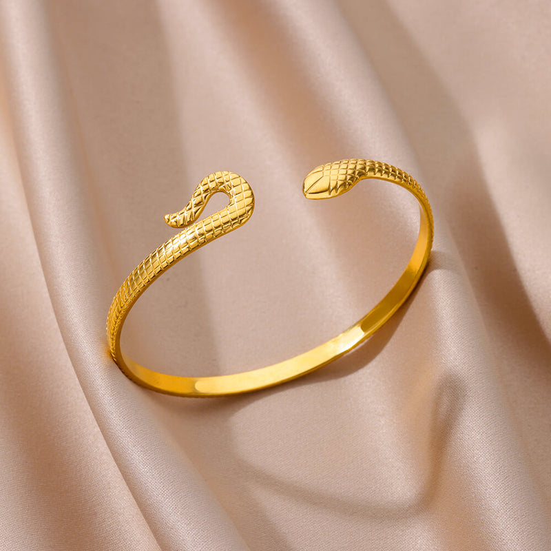 gold snake bangle bracelet, view 2 - MRSLM