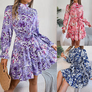 Stand collar ruffle a-line dress - MRSLM