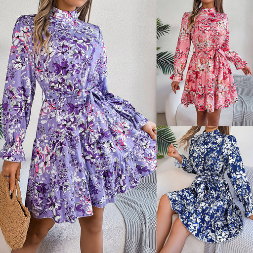 Stand collar ruffle a-line dress - MRSLM