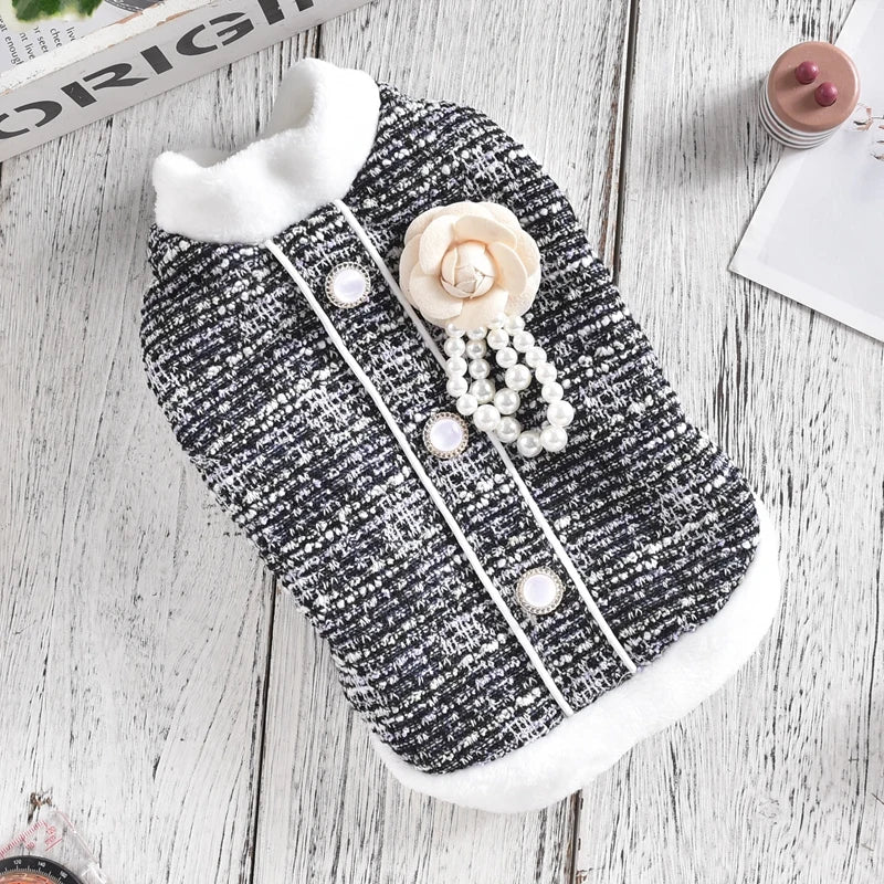 Luxury Dachshund Winter Coat with Pearl Design and Faux Fur Collar