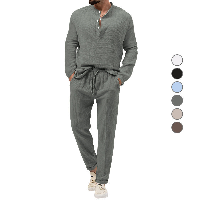 men's solid long-sleeve top and trousers set, view 5 - MRSLM