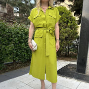 belted a-line shirt dress, view 4 - MRSLM