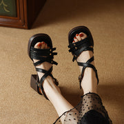 open toe chunky heel leather sandals, view 27 - MRSLM