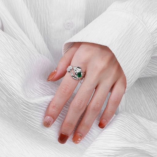 wrinkled texture green zircon open ring - MRSLM
