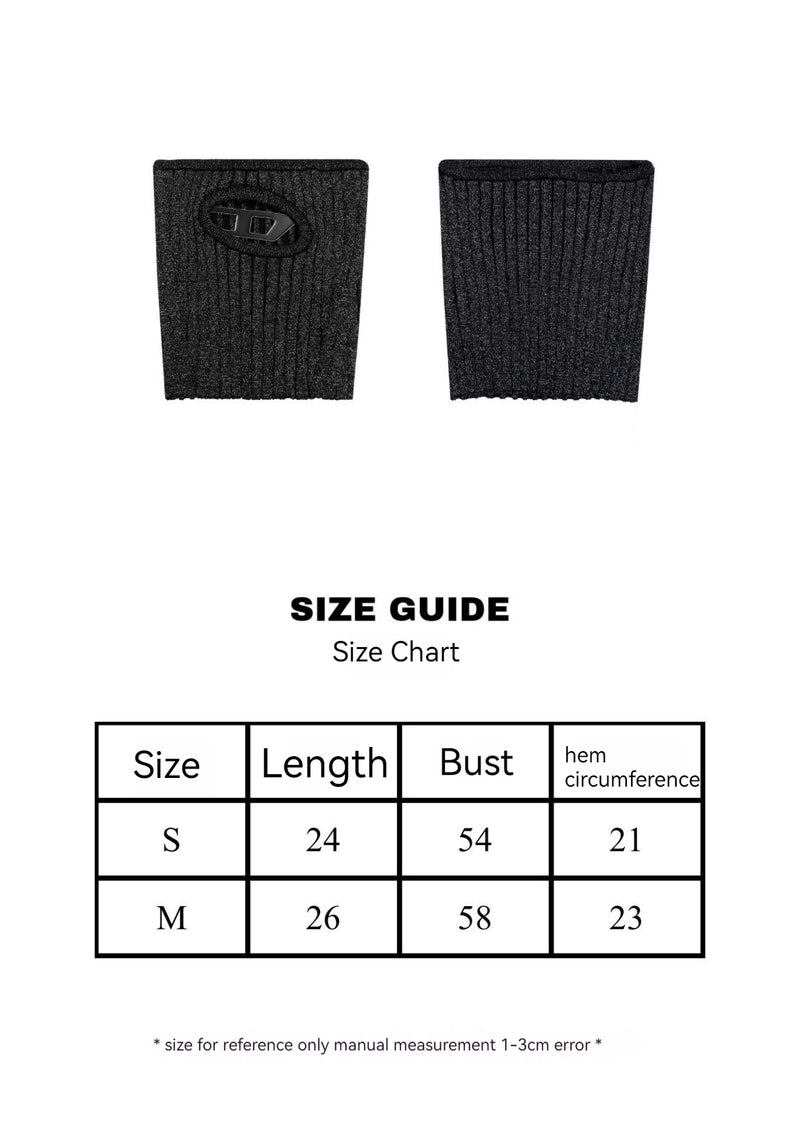 black knitted tube top with metal hollow detail, view 7 - MRSLM