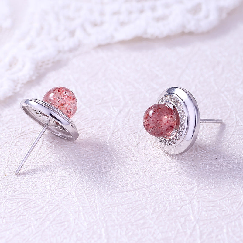 strawberry crystal stud earrings, view 3 - MRSLM