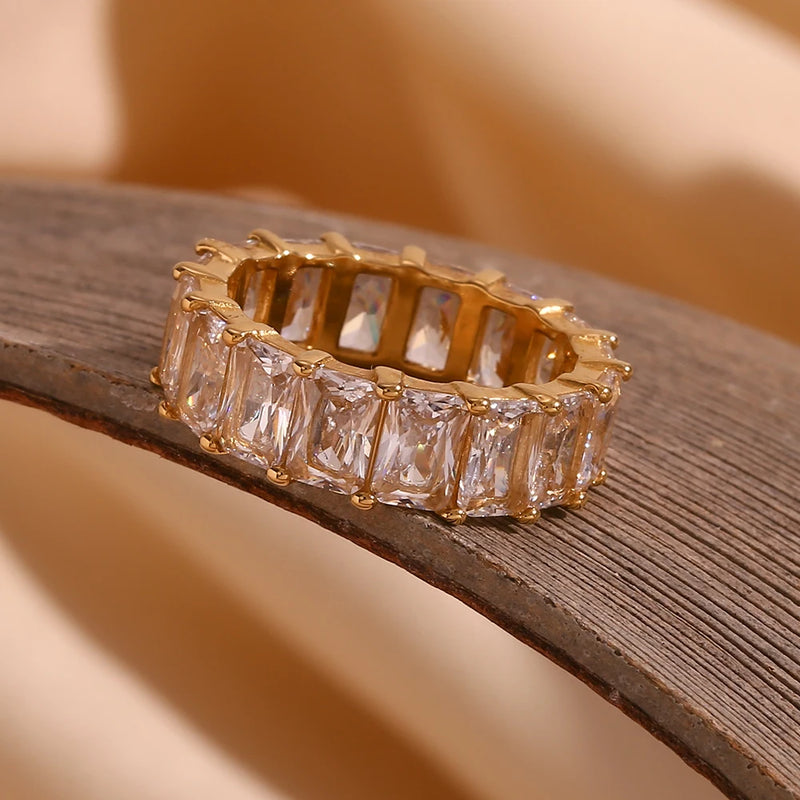 gold plated square zircon ring, view 7 - MRSLM