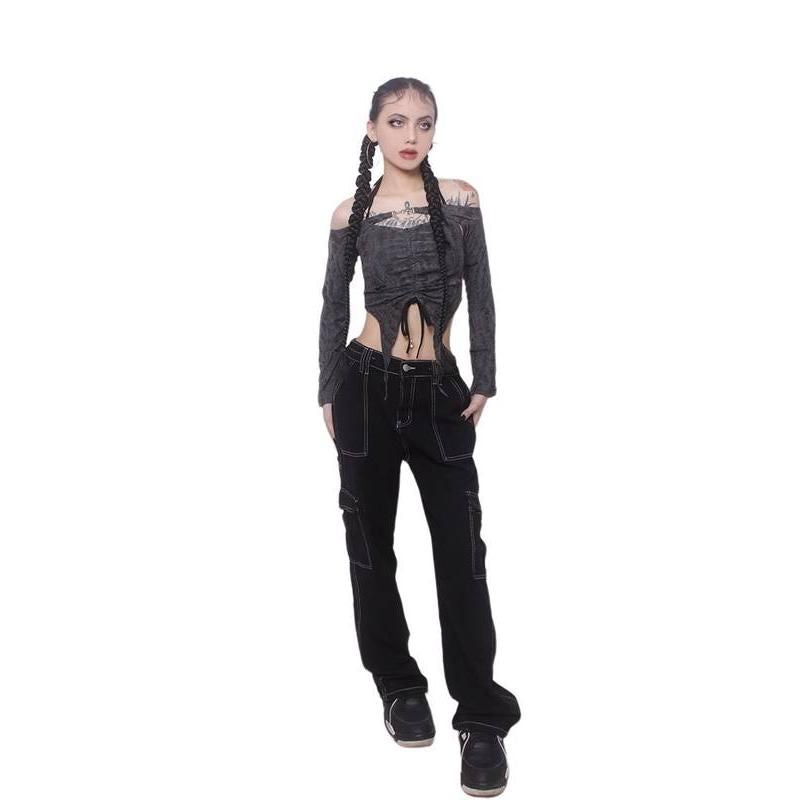 ripped drawstring halter top, view 5 - MRSLM