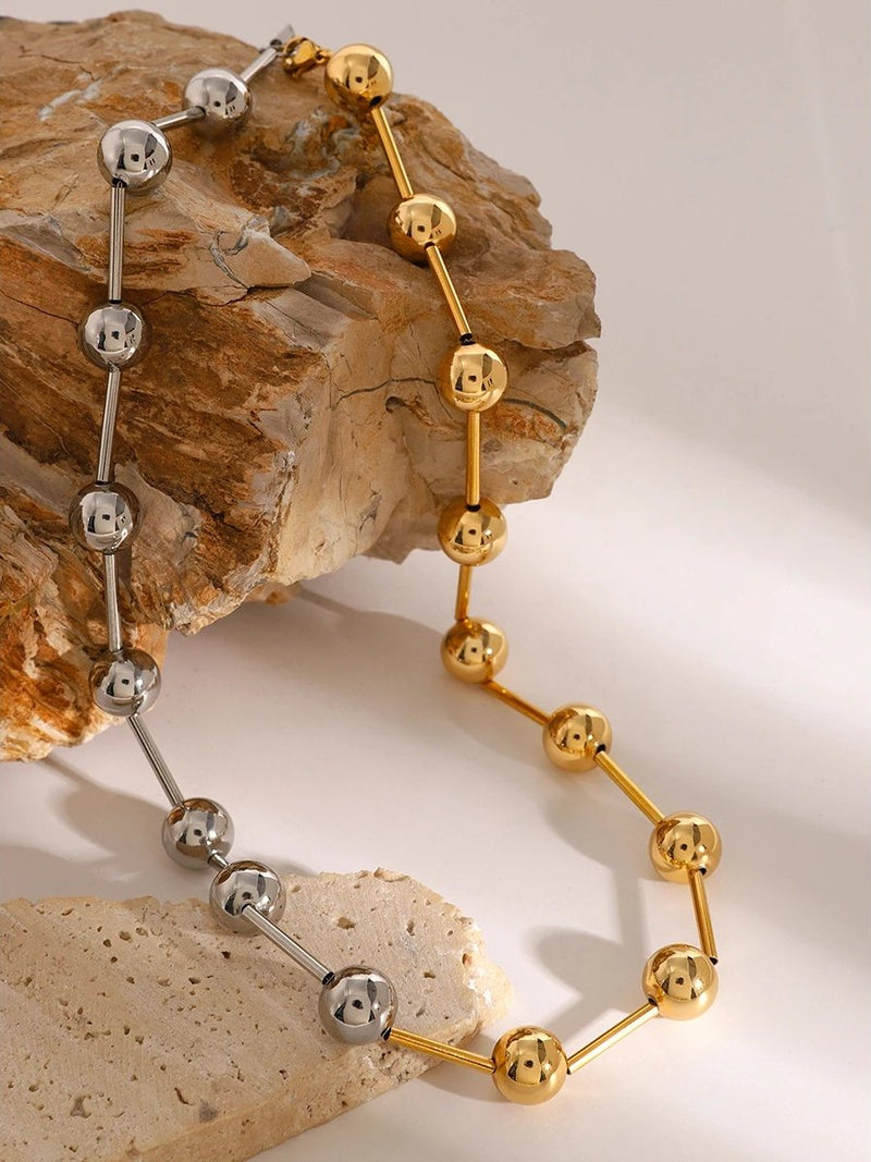 minimalist beaded clavicle chain necklace, view 3 - MRSLM