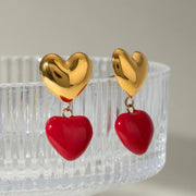18K gold plated red heart pendant earrings - MRSLM