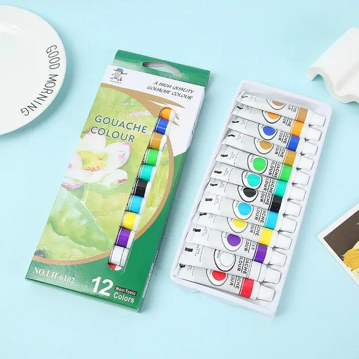 12-Color Gouache Paint Set 12ml - Portable &amp; Vibrant Paints for Artists